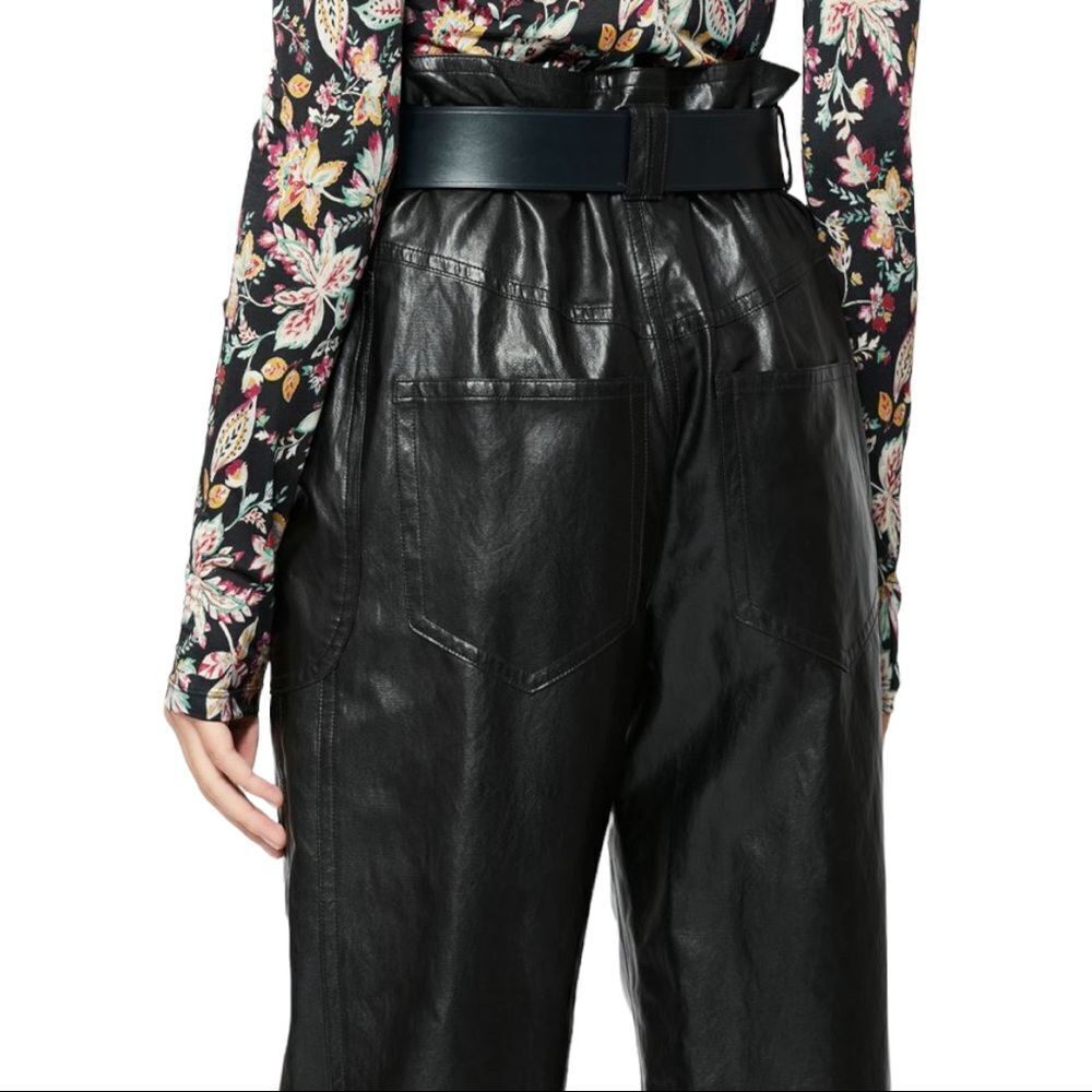 NEW Isabel Marant Etoille Black Tessini Faux Leather Straight Pants Size 36 - Picture 3 of 11